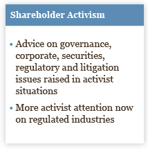 Shareholder Activism: Advice on governance, corporate, securities, regulatory and litigation issues raised in activist situations